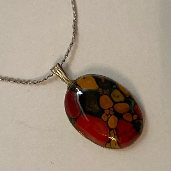 NECKLACE CHAIN STERLING SILVER CHOKER JASPER AGATE GEMSTONE PENDANT MULTI COLOR - Picture 6 of 13